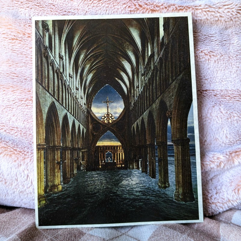 art print of a collage featuring church architecture and the ocean