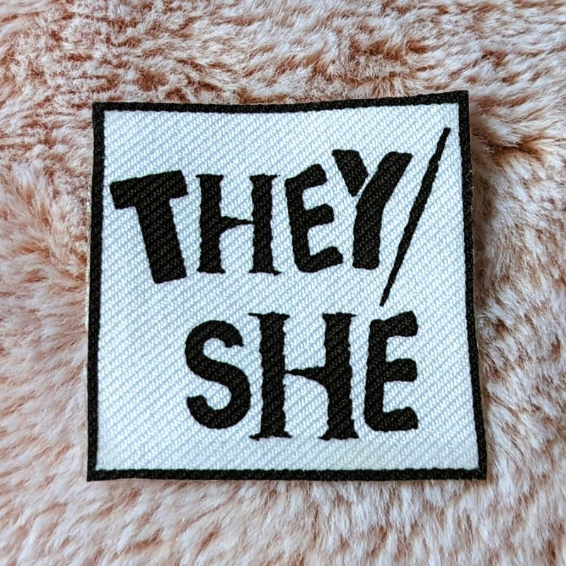 they / she, punk pronoun patches