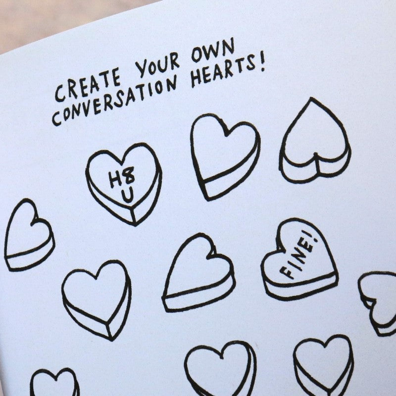 Example page from "one page at a time" that has blank conversation hearts to fill in
