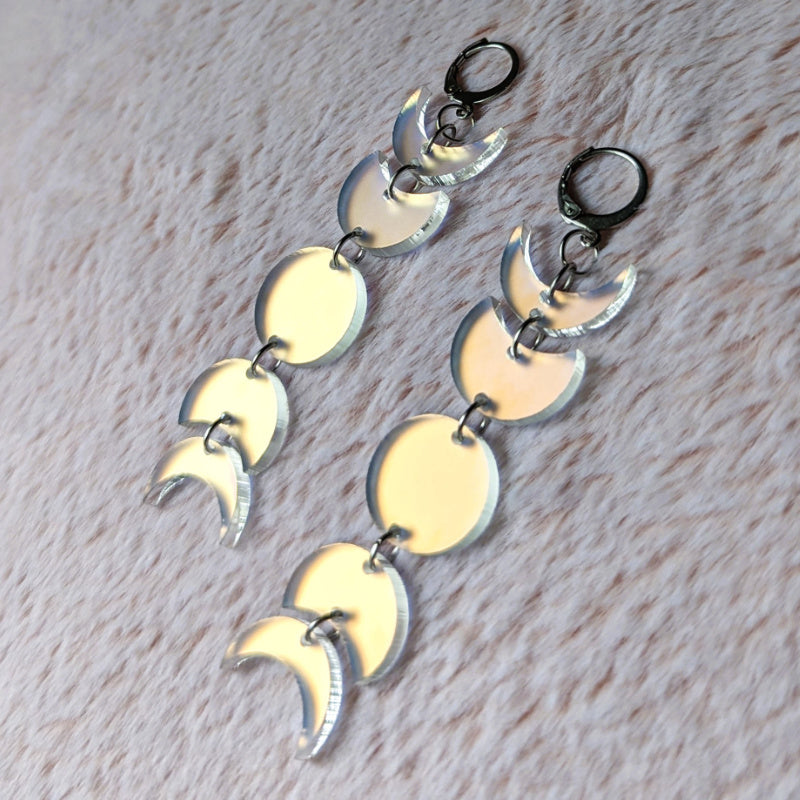 cool iridescent dangle acrylic earrings of the moon phases