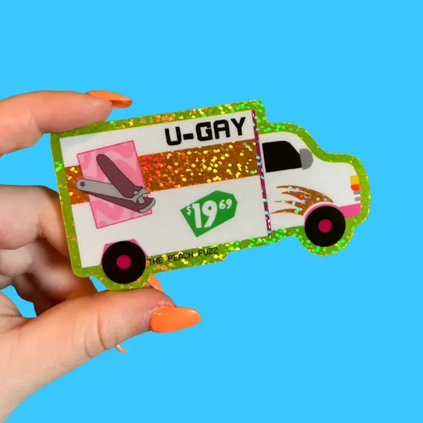 u-gay moving truck glitter sticker